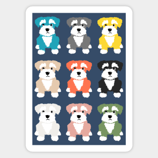 Rainbow of Miniature Schnauzer Dogs on Dark Blue Background Sticker